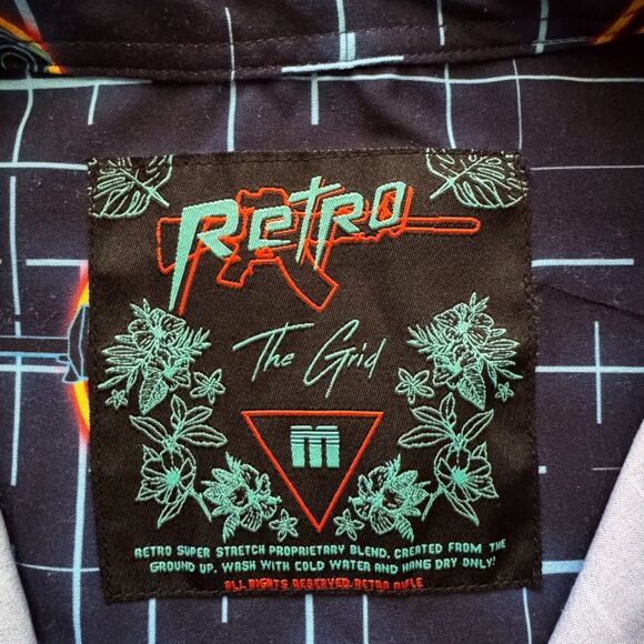 Retro Rifle “The Grid” Men’s Button Up Shirt Blue Gun Grid Pattern Stretchy Sz M - Picture 9 of 16